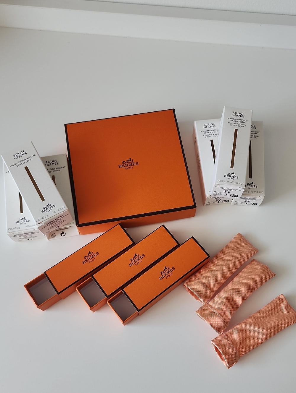 Hermès Set of 6 Empty Lipstick Boxes With Orange Box and Ribbon